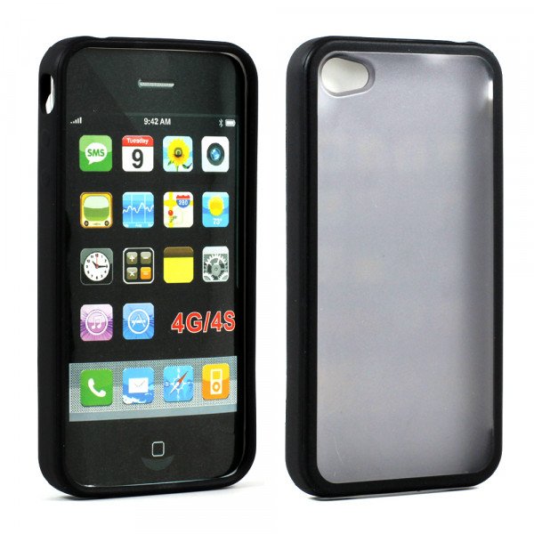 Wholesale iPhone 4 4S Gummy Hybrid Case (Black-Smoke)
